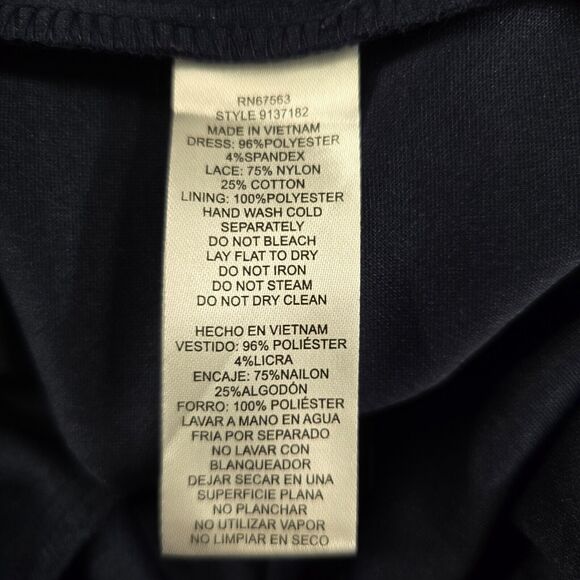 Cocktail Date Dress Womens 8 Sequin Lace Cut Out Short Sleeve Navy Blue Guest - Picture 7 of 9